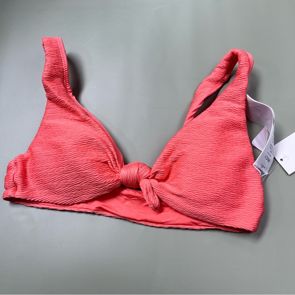 NWT RVCA LA JOLLA TIE FRONT BIKINI TOP; Coral